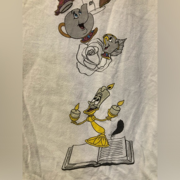RARE Disney Beauty and the Beast T-Shirt with upside down pocket women’s large - Picture 4 of 8